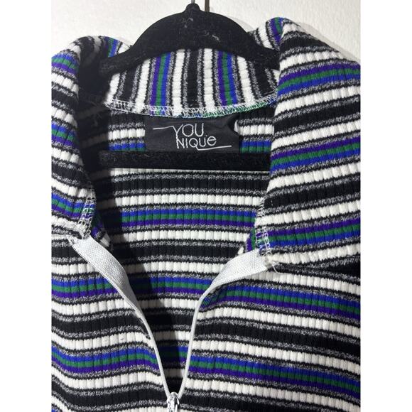 Younique Y2K Ribbed Collared Mini Sweater Dress Small Blue Black Grunge - Picture 5 of 7